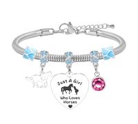 YELUWA Bracelet Cheval Fille, Cadeau Fille Cheval Bracelet Anniversaire Cheval Bracelet Cheval Cadeau Cheval Réglable En Argent Avec De Cheval Bijoux Cheval Cadeau D'anniversaire Cadeau Fille Cheval