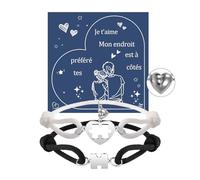 YELUWA Bracelet Couple Amoureux Pour 2 - Cadeau Couple Noel Bracelets Aimanté Bracelets en Commun Distance Réglable Bracelet Magnéti que Bijoux Homme Femme Amitié Famille Cadeau Mariage