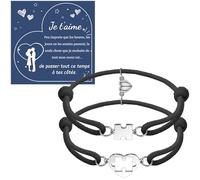 YELUWA Bracelet Couple Amoureux Pour 2, Cadeau Noel, Aimanté Réglable, Magnétique, Bijoux Homme Femme, Amitié, Cadeau Mariage Noir