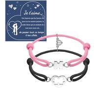 YELUWA Bracelet Couple Amoureux Pour 2, Cadeau Noel, Aimanté Réglable, Magnétique, Bijoux Homme Femme, Amitié, Cadeau Mariage - Noir & Rose