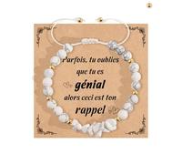 YELUWA Bracelet Pierre Naturelle Femme pour Femme, Ado, Fille, Maitresse, Maman, Sœur - Bijoux Anniversaire, Noël - Howlite Blanche