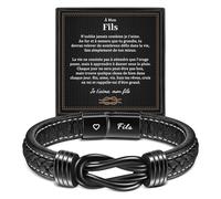 YELUWA Cadeau Fils de Maman, Bracelet avec Gravure Fils de Maman Papa Parents, Cadeaux pour Garçons Adolescents, 16e 17e 18e 21e Anniversaire Garçon, Bracelet Cuir pour Homme