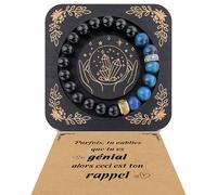 YELUWA Cadeau Homme Bracelet Pierres Naturelles Homme Original Cadeaux Homme Cadeau Anniversaire Bracelet pour Papa Fils Frère Amis Grand Pere Cadeau Homme 30-70 Ans Boîte Noire - Œil de Tigre Bleu