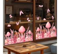 Yelvera Décalcomanies statiques pour fenêtre avec thème champignon floral compatible avec les panneaux de porte et de fenêtre en verre résidentiels