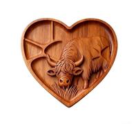 Yelvera Ensemble de planches en bois sur le thème du lapin et de la vache avec compartiments pour servir des fruits, du fromage et de la viande (style cœur)