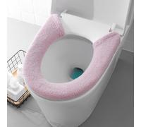 Yelvera Housse de siège de toilette épaisse, lavable et douce - En peluche réutilisable - Pour sièges de toilette ronds ou carrés - 82 x 17 cm - Gris, vert, rose (rose)