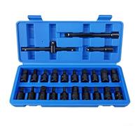 Yelvera Lot de 23 clés à douille de qualité professionnelle pour connecteurs de vidange d'huile, comprend plusieurs types d'embouts et options d'extension pour mécaniciens (noir)