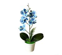 Yelvera Orchidée artificielle en pot avec aspect réaliste et contour ondulé pour décoration de mariage, espaces de vie et intérieurs commerciaux (bleu)