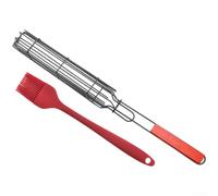 Yelvera Panier en acier au carbone résistant à la rouille avec poignée en bois pour griller saucisses, hot-dogs et légumes de saison sur les barbecues standard à la maison ou au camping (F)