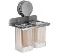 Yelvera Support mural pour ustensiles de cuisine avec ventouse pour le rangement et le séchage des couverts, support rotatif robuste noir avec plateau de drainage pour économiser de l'espace (gris)