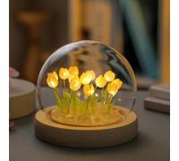 Yelvera Veilleuse en forme de tulipe, pétales de verre et base en bois, éclairage fonctionnel décoratif pour chambre à coucher, cadeau d'anniversaire unique de fête des mères pour femme, maman, sœur