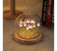 Yelvera Veilleuse en forme de tulipe, pétales de verre et base en bois, éclairage fonctionnel décoratif pour chambre à coucher, cadeau d'anniversaire unique de fête des mères pour femme, maman, sœur