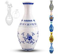 YELVYA Vase puzzle 3D 160 pièces DIY Colonne d'eau Décoration d'intérieur pour fleurs réelles et artificielles Bleu et blanc