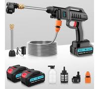 Yelyee Nettoyeur haute pression sans fil 21 V, 62 bar, avec 2 batteries au lithium 2,4 Ah (21 V), buse 6 en 1, tuyau de 5 m, chaudière filtrante, nettoyeur à pression portable pour voiture, terrasse