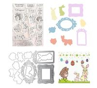 YELYTR Lot de tampons et de poinçonnage de Pâques, motifs de lapin de Pâques, scrapbooking, tampons en silicone et matrices de découpe, pour bricolage, anniversaires, cartes de vœux, artisanat