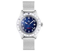 YEMA Flygraf French Air Quartz Acier Maille Cuir Nacre Bleu Blanc Date Montre Femme