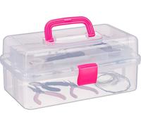 Yemaesre-10024158_52 Boîte En Plastique Transparente, 9 Compartiments Pour Petits Objets, Poignée, Hlp 14x33x19 Cm, Rose, 14 X 33 X 19,5 Cm