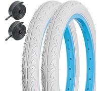 Yemaesre-16x175 Blanc Pneu De Vélo 47-305 Bicyclette Pneu Et 16 Pouces Chambres À Air Renforcée Av32mm Valve Schrader Convient Pour 16x1.75 Enfants/Brouettes/Bmx/Ville/Route Pneu De Vélo (2-Pcs)