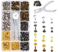 Yemaesre-180pièces Rivet Couture Décoratif 3 Tailles,Rivet Cuir A Frapper,Rivet Goujon,Set Bouton Pression,Rivet Tubulaire Double Capuchon,Rivets De Reliure À Tête Plate,Rivets Ensemble 4 Couleurs