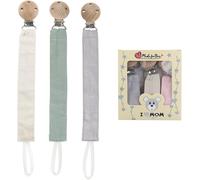 Yemaesre-3pcs Tissu Kit Sucette,Accroche Tetine Bebe,Pour Fille Et Garçon Avec Pince À Tétine En Bois De Hêtre Naturel