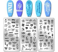 Yemaesre-3pcsmots Fleur Tampon À Ongles Plaques D'estampage Pour Ongles Dreamcatcher Love Heart Nail Art Pochoirs Plaques D'image Pour Ongles En Acier Inoxydable Pour La Conception De Nail Art