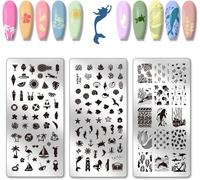 Yemaesre-3pcsplaque De Stamping Pour Ongles Océan D'été Pochoirs D'art D'animaux Marins Pochoirs D'art D'ongle De Plage De Mer D'océan Plaques D'image Pour Femmes Salon De Manucure D'impression
