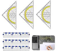 Yemaesre-3pièces Equerre Rapporteur Ecole Equerre Plastique Transparente Equerre Geometrique Triangle De Géométrie Équerre Couture Equerre Dessin Pour L'école, L'université Ou Le Bureau,Avec 3 Règles