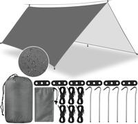 Yemaesre-3x3m Camping Bâche, Tarp Bivouac Anti Uv, Ripstop, Kit De Bâche Imperméable Avec Oeillets, 6 Piquets En Alu, 6 Cordes, Pour Bivouac, Randonnée, Trekking, Hamac, Auvent Van Fourgon, Extérieur