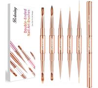 Yemaesre-5pinceaux Nail Art Ongles Gel, Pinceau Fin Nail Art Pour Design Ongles, Double Face Pinceau Set Pour Gel Uv Construction, Ombré, Nail Brush Avec Couvercles Protecteurs, Or