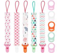 Yemaesre-Attache Sucette Pour Bebe Avec Adaptateur, 5 Pcs Attache Tétine Avec 5 Pcs Anneau Silicone, Porte Tetine Bebe Accroche Tetine Pour Bébé Clip Tissu Fille Garçon (Rose)