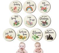 Yemaesre-Baby Milestone Card, Feuille Double Face En Bois Bébé Mois Milestone Card, Baby Shower Et Nouveau - Né Cadeau Set (10 Pcs)