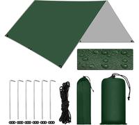 Yemaesre-Bâche Anti-Pluie, 3x3m Camping Bâche Rain Tarp,Tarp Bivouac Anti Uv Ripstop Avec Oeillets, 6 Piquets En Alu, 6 Cordes, Pour Bivouac, Randonnée, Trekking, Hamac, Auvent Van Fourgon