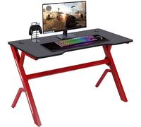 YEMAESRE-Bureau Gaming Porte Pc Structure Métal Plan Bois Mdf Texture Fibre De Carbone Avec Tapis Souris Mousepad Inclus Dimensions 120 X 60 X 73 Cm Jeu