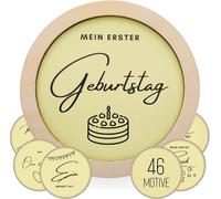 Yemaesre-Cadre En Bois Avec Cartes De Naissance Pour Bébé I 46 Étapes En Allemand + Support Et Ruban À Mesurer Dans Le Kit I Cadeau De Naissance Baby Shower Pour Les Femmes Enceintes, Les Futures Mam