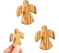 Yemaesre-Croix Angélique Sculptée En Bois D'olivier Centenaire - Figurine Murale 6cm Avec Ange Gardien Pour Baptême/Mariage/Fêtes Religieuses - Cadeau Mémoire Provençal Dans Sac Toile Naturelle
