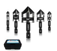 YEMAESRE-Ensemble De Forets À Chanfreiner Hss M2 Noir,5 Pièces 82°5 Flûtes,Queue Hexagonale 1/4"",Tailles Ø 6,3-20,5 Mm,Pour Bois,Pvc Et Métal,Avec Étui De Transport