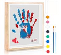 Yemaesre-Kit D'empreintes De Main De Famille - 25,4 Cm - Kit D'empreintes De Pieds De Bébé En Bois - Ensemble De Cadres Photo En Bois - Avec Pinceau Pigment De 8 Couleurs - Papier Râpe - Pour Fête Pr