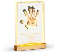 Yemaesre-Kit D'empreintes De Mains Et Pied De Famille, Cadeau Personnalisé, Avec Une Base En Bois De Chêne Équipée De Leds - Coffret Cadeau De Naissance, Atelier Créatif - Veuilleuse Et Décoration.