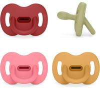 Yemaesre-Lot 4 Sucettes Tout Silicone Pour Nouveau-Nés Bébé 0/6 Mois, Sucette Avec Tétine Symétrique Sx Pro, Réversible, Super Douce Et Souple, Idéal Pour Dormir. Honey, Lake, Chili, Fuchsia