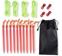 Yemaesre-Lot De 10 Piquets De Tente En Alliage D'aluminium - Piquets De Sol De 18 Cm - Ancrage Au Sol Et 4 Cordes De Haubans Réfléchissantes - Corde De 4 M Et Sac (Piquets Rouges)