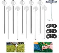 Yemaesre-Lot De 10 Piquets De Tente Lumineux Très Résistants Avec Tendeurs De Corde Et Extracteur De Piquets, Piquets De Tente En Acier Galvanisé Anti-Rouille, Parfaits Pour Le Camping, La Randonnée,