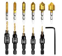 YEMAESRE-Lot De 12 Forets Coniques Rapides Avec Clé En L Pour Le Travail Du Bois(Noir + Or)