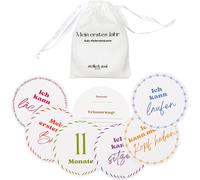 Yemaesre-Lot De 35 Cartes Rondes Pour La Première Année De Bébé Dans Un Sac En Lin Au Design Moderne Comme Cadeau De Naissance, De Fête Prénatale Et De Grossesse