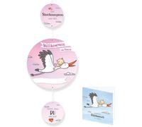 Yemaesre-Panneau De Naissance Cigogne 100 Cm I Bienvenue Maison Bébé Guirlande Rose I Lot De 6 Pièces Personnalisable I Prémonté I Suspension Fête Prénatale Décoration Mobile Cadeau De Naissance Pann