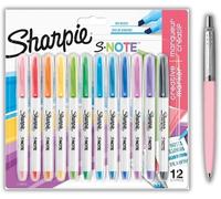 Yemaesre-S-Note Creative Marqueurs Pastel, Surligneurs Et Stylos De Coloriage À Pointe B Autée, Encre Sans Bavure, 12 Marqueurs + Stylo Jotter Rose Layette (Encre Bleue)