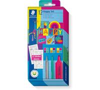 Yemaesre-Set Carton 4 Surligneurs 364 + 4 Feutres 323 + 4 Feutres 334 De Couleurs Assorties + Dessins À Colorier - Edition Happy - 61 Sc1 Ha