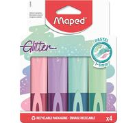 Yemaesre-Surligneurs Paillettes X 4 - Pointe B Autée 1 À 5mm - Lot De 4 Couleurs Pastel - Emballage Carton 100% Recyclable