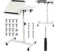 YEMAESRE-Table Mobile Pour Ordinateur Portable - Hauteur Réglable De 59 À 89 Cm - Double Plateau Inclinable Jusqu'À 90 ° - Roulable Avec Frein - Charge imale 30 Kg - Bureau D'Ordinateur