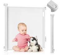 Yemaesre-Thea Barrière De Sécurité 85x140 Cm Rétractable Réglable Pour Porte Sur Les Escalier, Dans Le Couloir, Ouverture Jusqu'à 140 Cm, Sécurité Enfant, 3 Kits De Montage Blanc