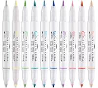 Yemaesre-Zebra Mildliner Lot De 10 Surligneurs Pinceaux Et Marqueurs À Double Extrémité Couleurs Assorties